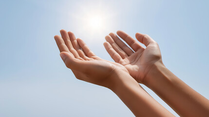 Hands offering help and love, expressing selflessness and empathy in moments of need with soft lens flare above