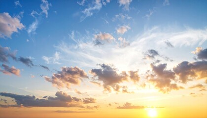 Fototapeta premium Radiant celestial tapestry: A breathtaking sunset sky painted with golden hues