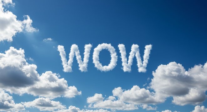 Clouds Spelling Wow - White clouds forming the word WOW against a bright blue sky