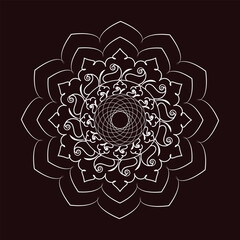 Elegant White Mandala with Geometric Center on Dark Maroon Background, Artistic Design