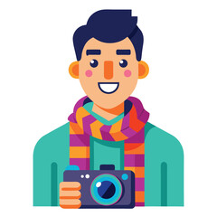 Smiling Photographer with Camera  A Colorful Vector Illustration