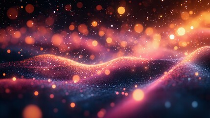 Obraz premium Abstract waves of color with glowing particles create a mesmerizing background. Perfect for tech, music, and digital art themes.