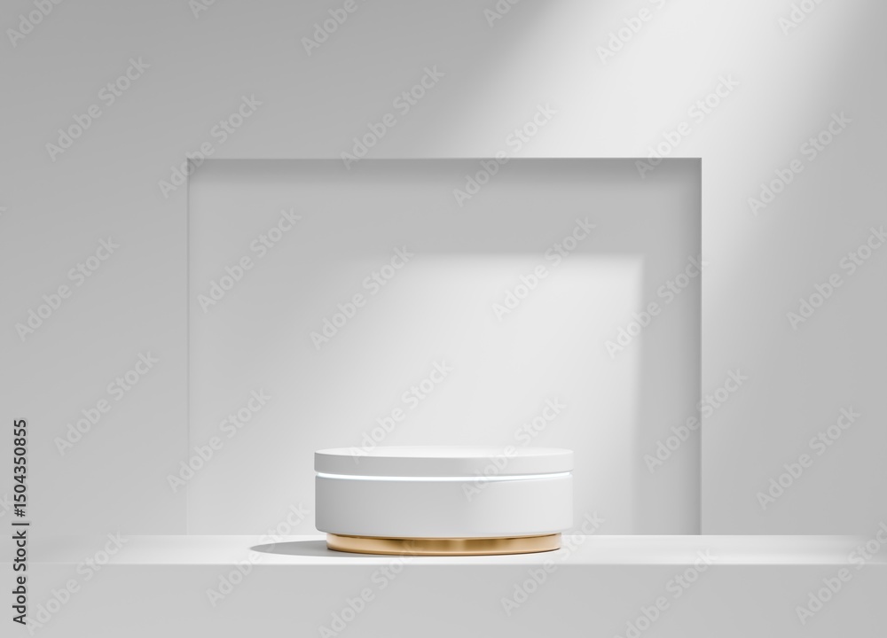 Poster abstract white podium platform for product display showcase 3d rendering