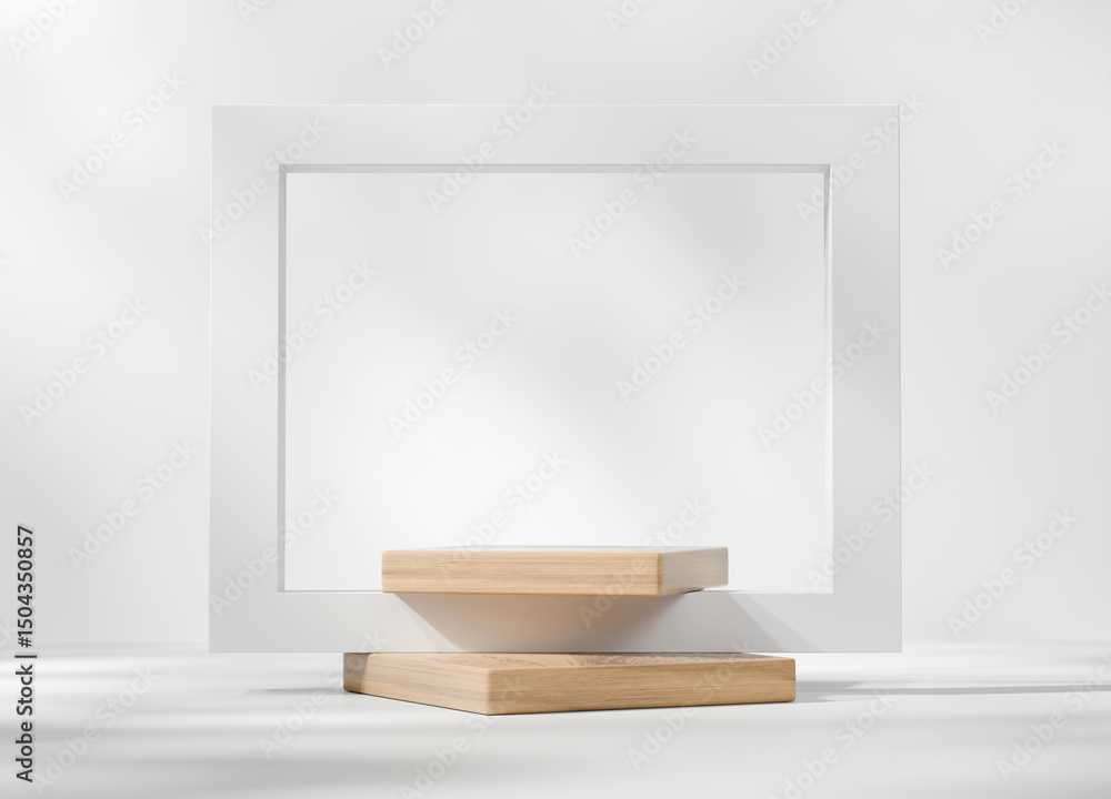 Poster wooden minimal platform podium for advertising product display background 3d rendering