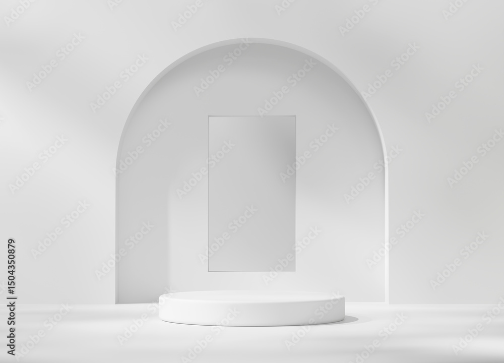 Poster abstract white podium platform for product display showcase 3d rendering