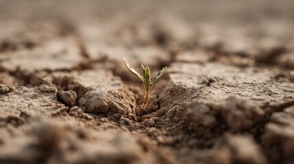 Close-up of a seedling breaking through dry soil, hope and perseverance 