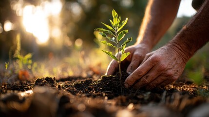 Hands planting a tree under soft sunlight, legacy and long-term vision 