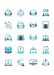 set of meeting icons, conference, interview