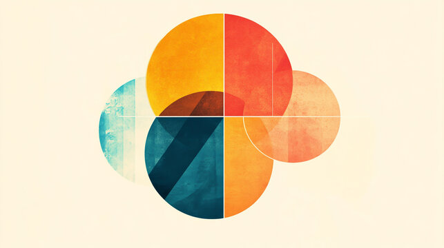 Double exposure infographic featuring divided circle charts with 4, 5, and 6 segments