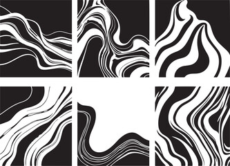 Fototapeta premium Set of Abstract compositions with smooth lines reminiscent of generative patterns . Emphasis on tactile textures. Hand drawn vector illustration 
