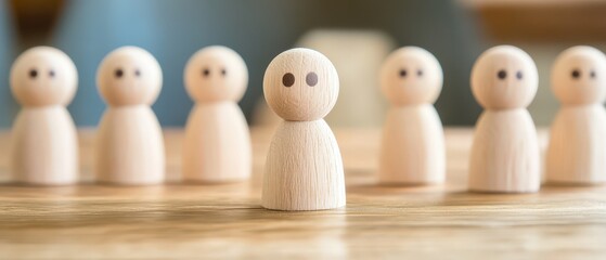 Wooden figures circled a wooden table