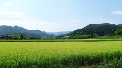 landscape with green grass and mountains