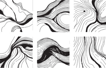 Fototapeta premium Set of Abstract compositions with smooth lines reminiscent of generative patterns . Emphasis on tactile textures. Hand drawn vector illustration 