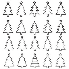set of Christmas tree silhouette line outlines vector silhouettes	
