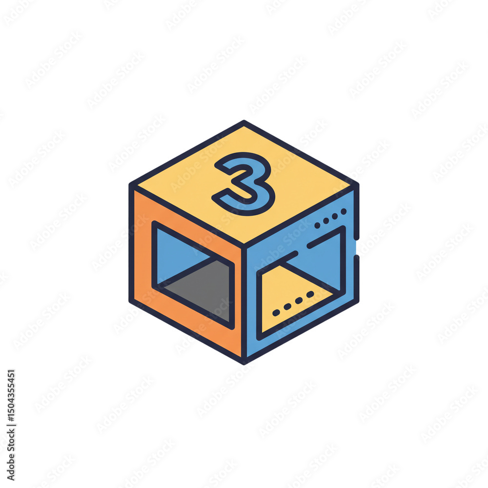 Poster vibrant number three illustration atop a geometric cube design enhancing simplicity and visual appea