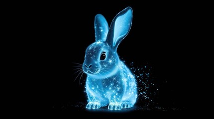 Sparkling blue bunny on black background