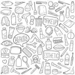 Make Up Beauty Doodle Line Art Illustration. Hand Drawn Vector Clip Art. 