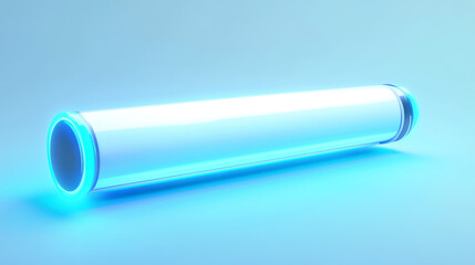Minimalistic white futuristic scroll with sleek glowing blue neon edges, isolated on a soft light blue background