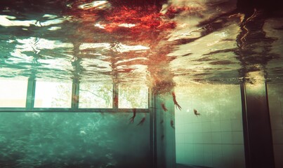Underwater Distortion: Red Figure and Window
