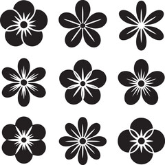 Flowers icon set, flower silhouette isolated, flowers in simple style