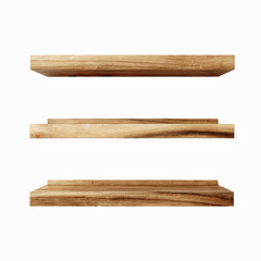 Obraz premium Three Wooden Shelves Isolated on Gray Background - Interior Design Element