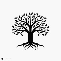 Obraz premium Tree black silhouette vector graphic nature art design root branch leaf forest symbol icon isolated element