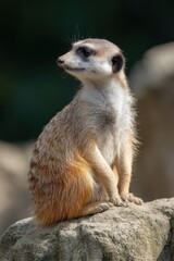 Fototapeta premium Alert Meerkat Standing on Rock in Profile View, Representing Vigilance and Wildlife Conservation Efforts : Generative AI