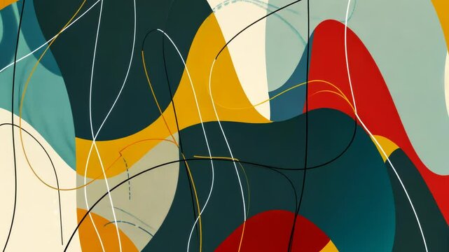 Abstract art with bold shapes and lines.  Dynamic color palette of warm and cool tones