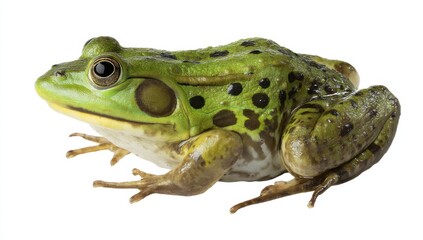 Fototapeta premium Green Bullfrog Isolated on White Background, Emphasizing Wildlife Conservation and Environmental Awareness Through Nature Photography : Generative AI
