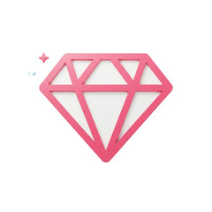 Illuminating Pink Gemstone Shape with Glittering Accents and Refined Edges, Modern and Stylish Rendering, Minimalist Graphic on White Backdrop