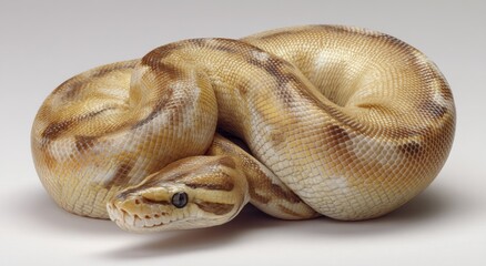 Fototapeta premium Ball Python Coiled on White Background, Embodying Reptile Conservation and Wildlife Awareness : Generative AI