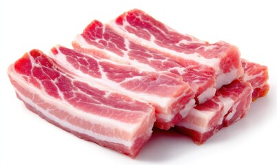Close-Up of Fresh Pork Belly Slices Stacked on White, Symbolizing Culinary Arts and Food Preparation for Restaurant Menus : Generative AI
