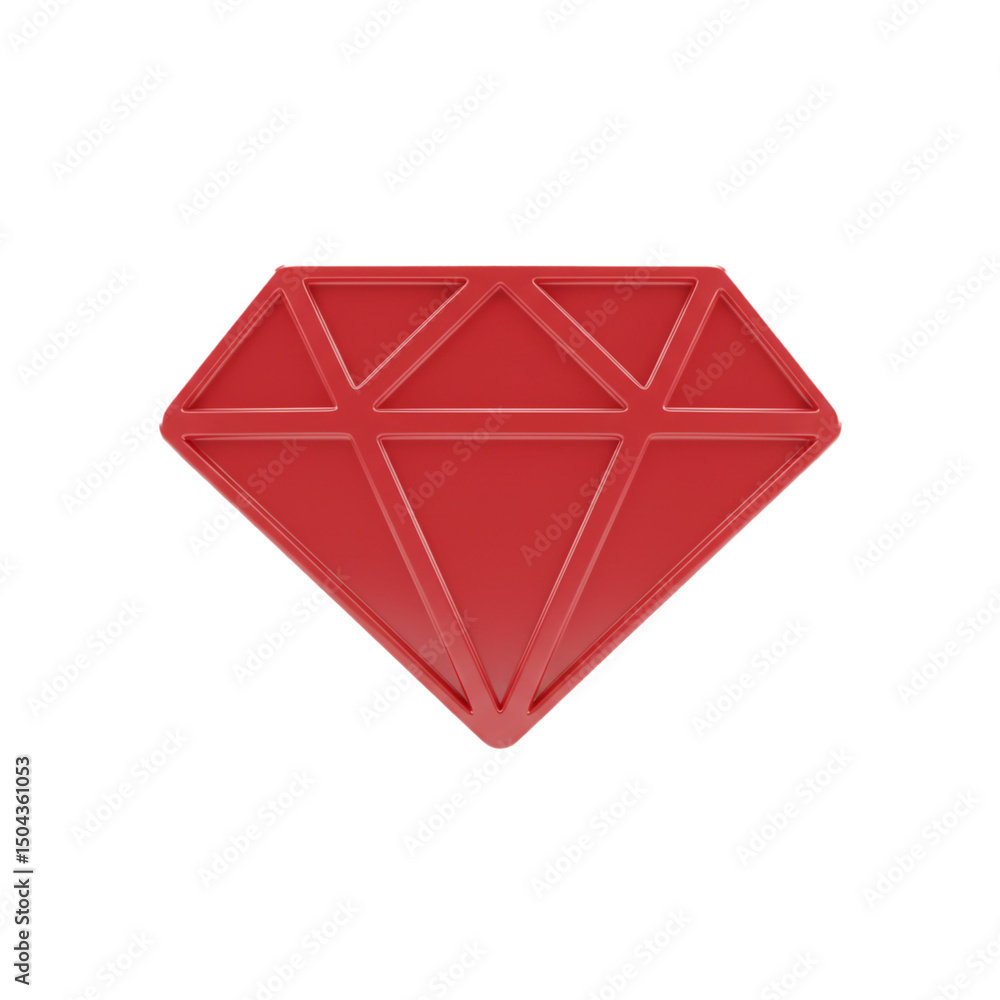 Poster abstract 3d render of geometric red diamond shape with interior triangle design on isolated white ba