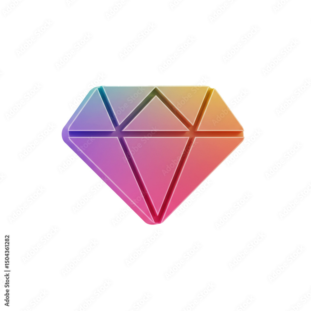 Poster vivid gradient hues define this stylized gemstone icon, with sharp facets and smooth transitions on 