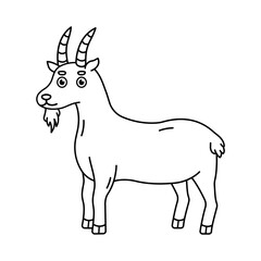 A black and white illustration of goat for children's coloring book