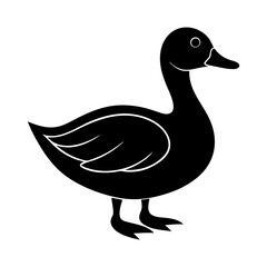 Silhouette of a duck standing on a white background