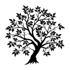 Fototapeta premium Silhouette of a tree with leaves on a white background