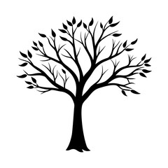 Silhouette of a tree with leaves on a white background