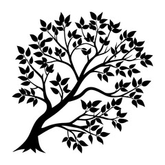 Obraz premium Silhouette of a tree with leaves on a white background