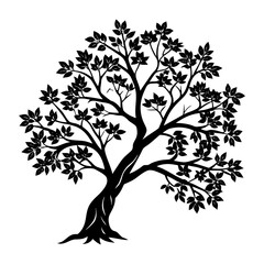 Fototapeta premium Silhouette of a tree with leaves against white background