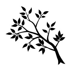Silhouette of a branch with leaves against a white background