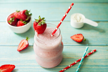 Creamy strawberry protein shake, packed with flavor and muscle-building goodness - perfect for...