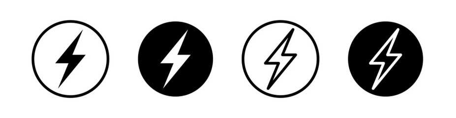 Lightning icon set – Vector illustrations of thunder, bolt, flash, and electricity symbols