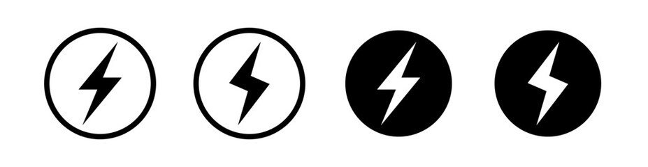 Lightning icon set – Vector illustrations of thunder, bolt, flash, and electricity symbols