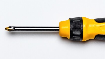 Close-Up of a Yellow and Black Screwdriver on White Background, Symbolizing Precision and Home Improvement Projects : Generative AI