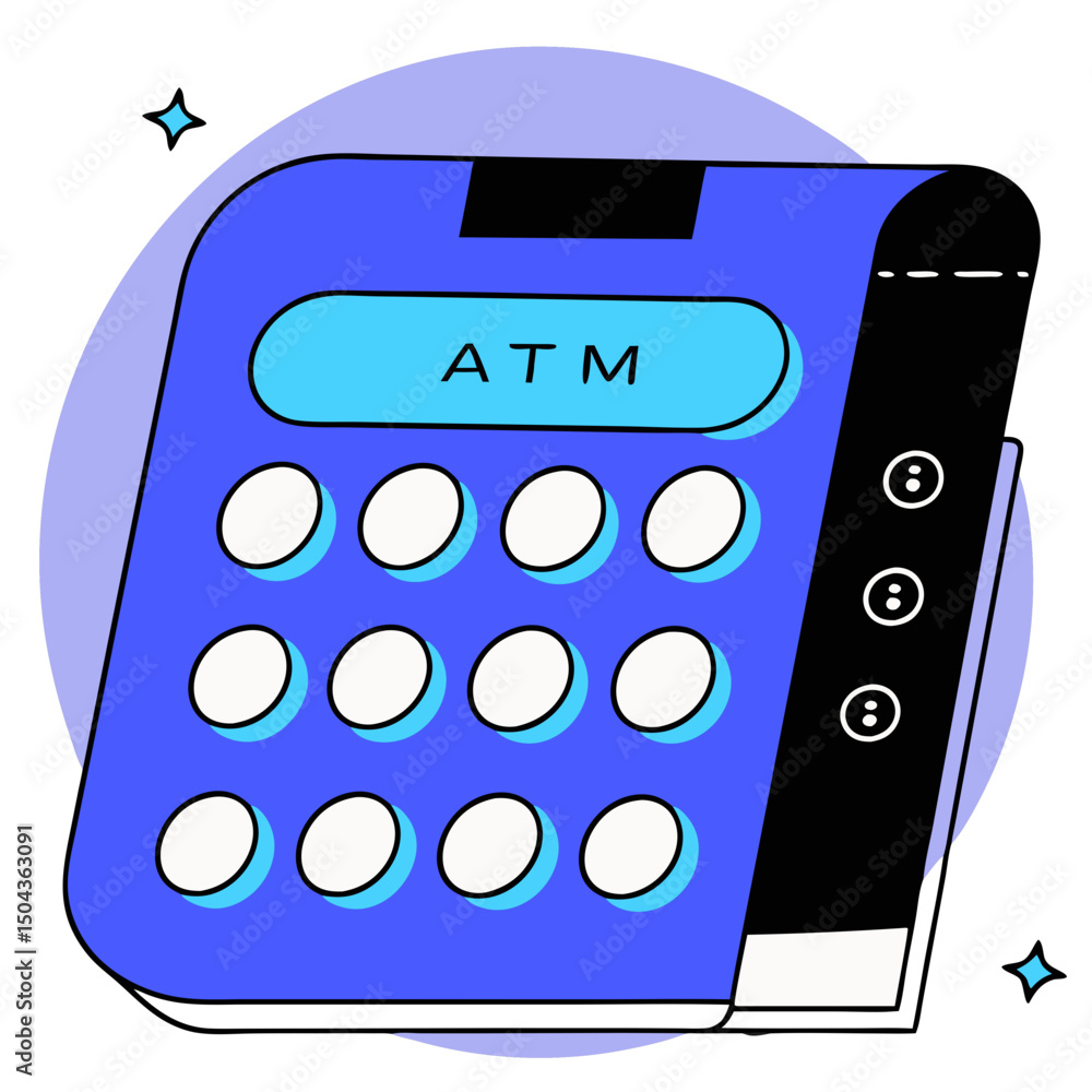 Poster atm interface-like control panel, modern design, representing banking as a lab metaphor