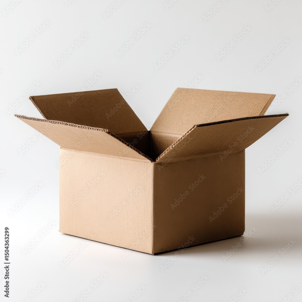 Aufkleber open cardboard box on white background, representing delivery service and e-commerce solutions, read