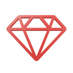 Stylized Rendered Diamond Icon with a Red Hue Depicting Luxury and Riches in a Minimalist Design for Creative Use