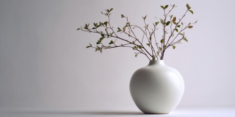 Minimalist Still Life of Branches in White Vase, Representing Serenity and Interior Design Trends, Ideal for Home Decor and Wellness Concepts : Generative AI
