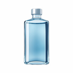 Translucent blue water bottle with silver cap isolated on white background.